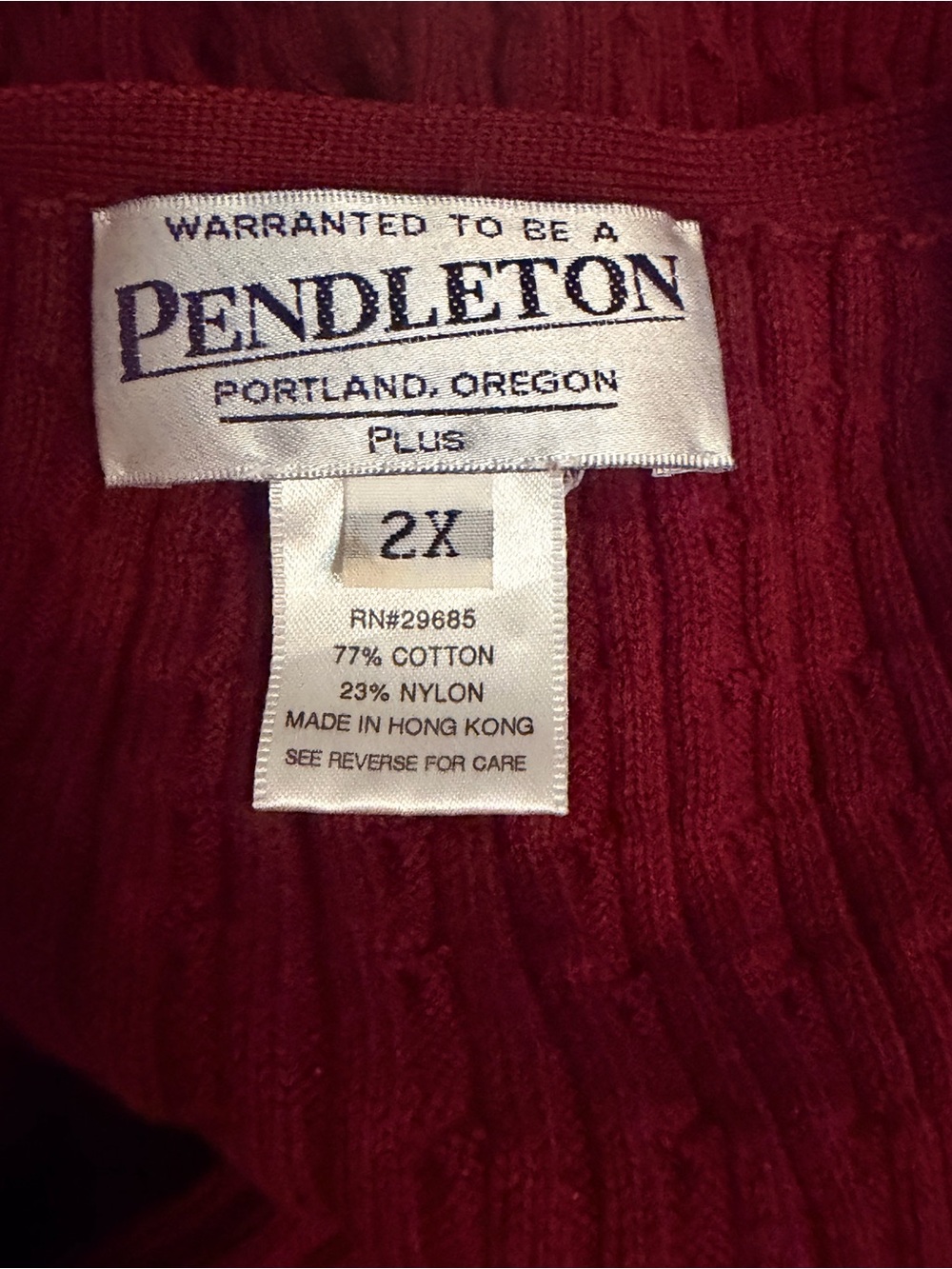 Pendleton Deep Red  Burgundy Cable-Knit V-Neck Cardigan Sweater 2XL - Picture 9 of 9
